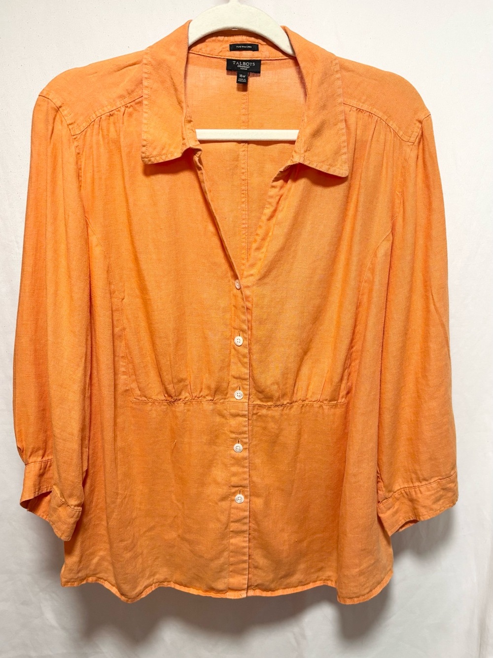Talbots Orange Button-Front Irish Linen Blouse 16W